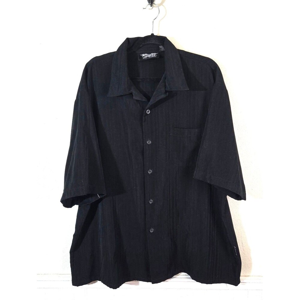 Dragonfly Clothing Co Mens 2XL Black Herringbone Button Shirt Y2K Grunge Goth